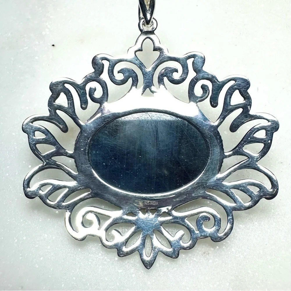 Faceted Oval Rose-cut Fancy Blue Sodalite Solid Sterling Silver Pendant
